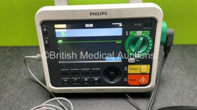 Philips Efficia DFM100 Defibrillator *Mfd 2018* with Pacer, ECG and Printer Options, 1 x Battery, 1 x Paddle Lead and 1 x 3 Lead ECG Lead (Powers Up) *SN CN32620474* - 2