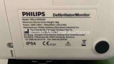 2 x Philips Efficia DFM100 Defibrillator *Mfd 2018 / 2020* with ECG and Printer Options, 2 x Batteries, 2 x Paddle Leads and 2 x 3 Lead ECG Leads (Both Power Up) *SN CN CN32639900 / CN32618883* - 9