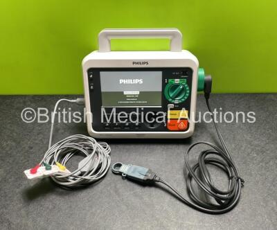 Philips Efficia DFM100 Defibrillator *Mfd 2019* with ECG and Printer Options, 1 x Battery, 1 x Paddle Lead and 1 x 3 Lead ECG Lead (Powers Up) *SN CN32633706*