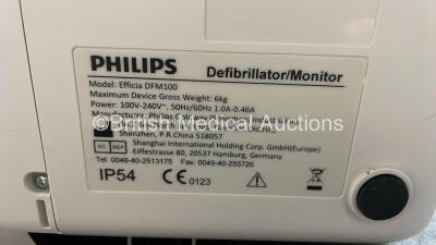 Philips Efficia DFM100 Defibrillator *Mfd 2019* with ECG and Printer Options, 1 x Battery, 1 x Paddle Lead and 1 x 3 Lead ECG Lead (Powers Up) *SN CN32633706* - 8