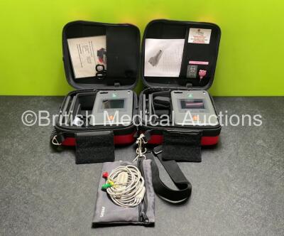 2 x Philips Heartstart FR3 Defibrillators (Both Power Up) In Carry Cases with 2 x Batteries (Install Before 2026 / 2023) and 1 x 3 Lead ECG Lead