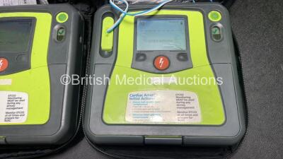 2 x Zoll AED PRO Defibrillators (Both Power Up) with 2 x 3 Lead ECG Leads, 2 x Batteries and 4 x Electrode Packs (All in Date) - 2