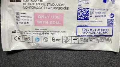 2 x Zoll AED PRO Defibrillators (Both Power Up) with 2 x 3 Lead ECG Leads, 2 x Batteries and 4 x Electrode Packs (3 x in Date, 1 x Expired) - 8