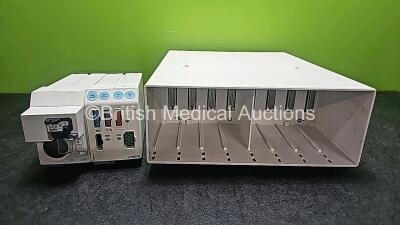 Job Lot Including 1 x GE F-CU8-11-VG1 Module Rack, 1 x GE Type E-CAiO-00 Gas Module with D-fend Water Trap and 1 x GE Type E-PRESTN Module Including ECG, NIBP, SpO2, T1, T2, P1 and P2 Options *SN 6344131 / 6760519 / 6348694*