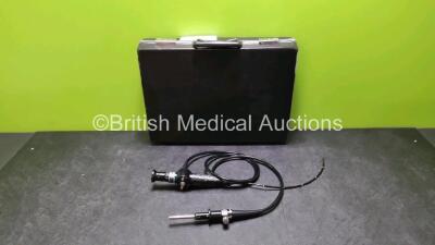 Olympus ENF-P4 Pharyngoscope In Case - Engineers Report : Optical System 1 Broken Fiber , Angulation - No Fault Found, Insertion Tube - Badly Strained , Light Transmission - No Fault Found, Channels - No Fault Found *SN 1421166*