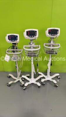 3 x Welch Allyn 53N00 Vital Signs Monitors on Stands with 3 x Power Supplies (All Power Up)