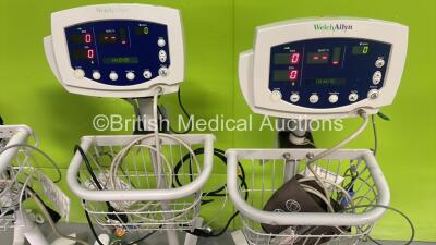 4 x Welch Allyn 53N00 Vital Signs Monitors on Stands with 3 x Power Supplies (All Power Up) - 2