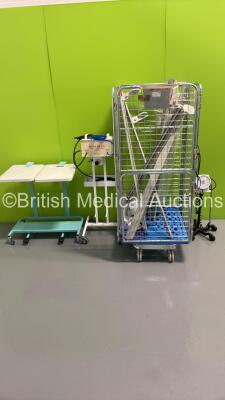 1 x Bristol Maid Double Bin Frame, 1 x Anetic Aid APT MK 3 Tourniquet with Hoses, 1 x Accoson Blood Pressure Meter on Stand and Cage of Seca Height Scales (Cage Not Included)