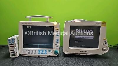 Job Lot Including 1 x GE Datex Ohmeda S/5 FM Patient Monitor with 1 x GE E-PSMP-00 Module Including ECG, SpO2, NIBP, P1, P2, T1 and T2 Options (Powers Up and 2 x Missing Batteries - See Photo) and 1 x Philips Intellivue MP30 Neonatal Touch Screen Patient 