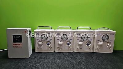 Mixed Lot Including 4 x Fisher and Paykel Neopuff Infant T-Piece Resuscitators Ref RD900AEU (4 x Damaged/Cracked Casing - See Photos) and 1 x Smiths Medical Hotline Level 1 Fluid Warmer (Powers Up)