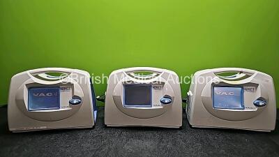 3 x KCI VAC Negative Wound Therapy Systems *Access Code 0000* (All Power Up, 1 x Faulty Screen and 1 x Damaged Casing - See Photos)