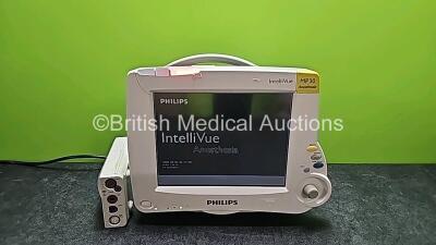 Philips IntelliVue MP30 Anesthesia Monitor with 1 x Philips M3001A Opt A01C06 Module Including ECG, SpO2, NBP, Press and Temp Options (Powers Up and Cracked Casing - See Photo) *SN DE9070BEKP / DE62235576*