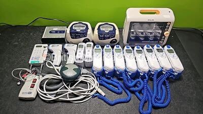 Mixed Lot Including 1 x Philips SureSign VM4 Patient Monitor (Powers Up), 2 x ResMed AutoSet Spirit II CPAP Units (Both Power Up), 8 x Covidien Genius 3 Tympanic Thermometer and Base, 2 x Welch Allyn Braun ThermoScan Ear Thermometers, 2 x Infrared Thermom - 2