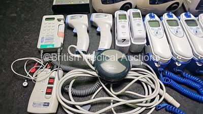 Mixed Lot Including 1 x Philips SureSign VM4 Patient Monitor (Powers Up), 2 x ResMed AutoSet Spirit II CPAP Units (Both Power Up), 8 x Covidien Genius 3 Tympanic Thermometer and Base, 2 x Welch Allyn Braun ThermoScan Ear Thermometers, 2 x Infrared Thermom - 6