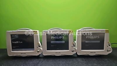 3 x Philips IntelliVue MP30 Patient Monitors (All Power Up, Cracked Casings and 1 x Damaged Button - See Photos)