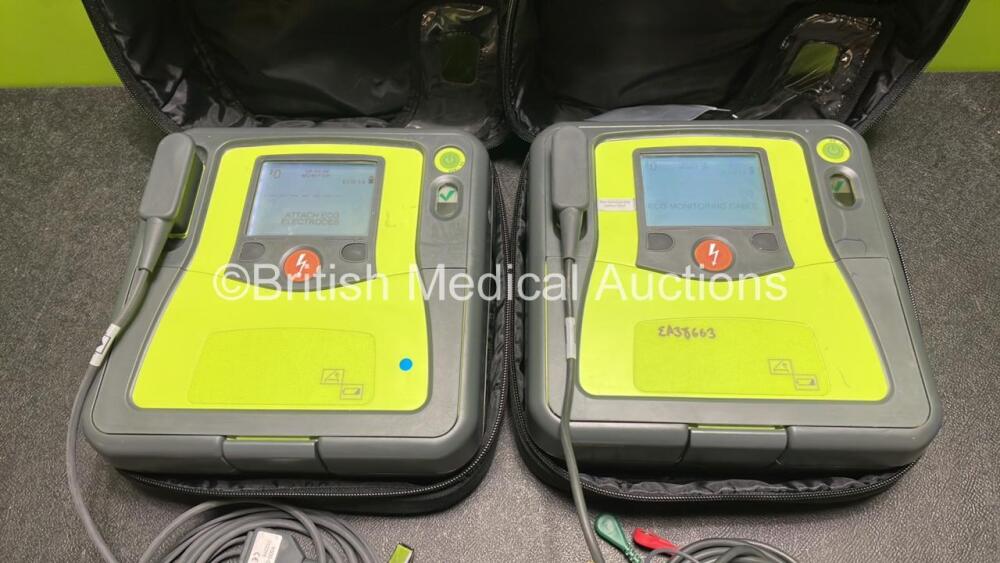 2 x Zoll AED PRO Defibrillators (Both Power Up) with 2 x 3 Lead ECG