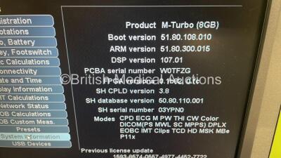 SonoSite M-Turbo Portable Ultrasound Scanner Ref P07690-22 *S/N WK2776* **Mfd 02/2014** Boot Version 51.80.108.010 Arm Version 51.80.108.015 with 2 x Transducer / Probes (ICTx/8-5 MHz Ref P07690-71 *Mfd 2018* and C60x/5-2 MHz Ref P07680-30 *Mfd2014-06*) o - 7