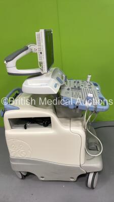 GE Vivid 7 Dimension Flat Screen Ultrasound Scanner *S/N 10073V7L* **Mfd 03/2008** with 2 x Transducer / Probes (3V Ref 2403680 *Mfd 02/2007*/ M4S Ref 5129041 *Mfd 02/2011*) (Powers Up) ***IR397*** - 6