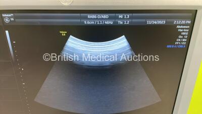 GE Voluson E6 Flat Screen Ultrasound Scanner *S/N D63377* **Mfd 01/2015** Software Version EC250 (14.0.6.1639) with 3 x Transducers / Probe (RAB4-8-D Ref H4651MP *Mfd 11/2013* / RAB6-D Ref H48681MG *Mfd 11/2012* / RIC5-9-D Ref H48651MS *Mfd 08/2016*) and - 14