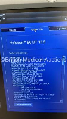 GE Voluson E6 Flat Screen Ultrasound Scanner *S/N D63377* **Mfd 01/2015** Software Version EC250 (14.0.6.1639) with 3 x Transducers / Probe (RAB4-8-D Ref H4651MP *Mfd 11/2013* / RAB6-D Ref H48681MG *Mfd 11/2012* / RIC5-9-D Ref H48651MS *Mfd 08/2016*) and - 18