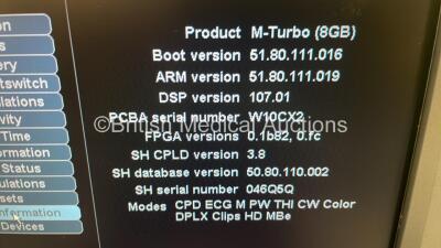 SonoSite M-Turbo Portable Ultrasound Scanner Ref P17000-16*S/N Q4LMDC* **Mfd 2017 ** Boot Version 51.80.111.016 ARM Version 51.80.111.019 with 3 x Transducers / Probes (C60xi/5-2 MHz Ref P20402-10 *Mfd 2016* / HFL38x/13-6 MHz Ref P07682-70 *Mfd 2017* and - 10