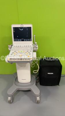 Philips CX50 Flat Screen Ultrasound Scanner Ref 989605384711 *S/N SG9140030 * **Mfd 2014 ** SVC HW C.0 Software Version 4.0.2 with 3 x Transducers / Probes (C10-3x / L12-3 and C5-1) on Philips CX Cart and Carry Case (Powers Up)