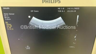 Philips CX50 Flat Screen Ultrasound Scanner Ref 989605384711 *S/N SG91400124* **Mfd 2014** SVC HW C.0 Software Version 4.0.2 with 3 x Transducers / Probes (C10-3v / L12-3 and C5-1) on Philips CX Cart with Carry Case (Powers Up) - 12