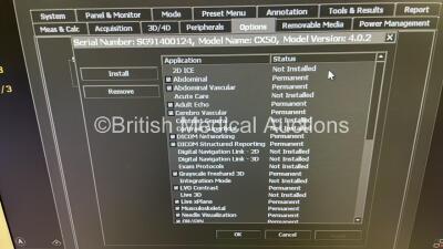 Philips CX50 Flat Screen Ultrasound Scanner Ref 989605384711 *S/N SG91400124* **Mfd 2014** SVC HW C.0 Software Version 4.0.2 with 3 x Transducers / Probes (C10-3v / L12-3 and C5-1) on Philips CX Cart with Carry Case (Powers Up) - 14