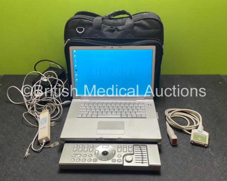 Siemens Acuson P50 Portable Ultrasound System with Siemens 4V2 Transducer / Probe, Power Supply in Carry Case (Powers Up)