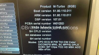 SonoSite M-Turbo Portable Ultrasound Scanner Ref P17000-11 *S/N WK2ZVP* **Mfd 2015** Boot Version 51.80.110.001 ARM Version 51.80.110.011 with 2 x Transducers / Probes (C60xi/5-2 MHz Ref P20402-20 *Mfd 2020* and ICTx/8-5 MHz Ref P07690-22 *Mfd 2014* - Sh - 8