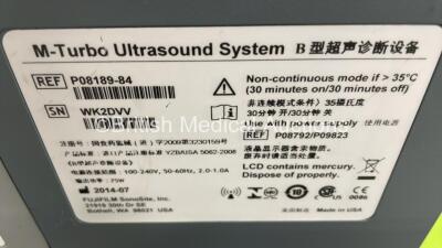 SonoSite M-Turbo Portable Ultrasound Scanner Ref P08189-84 *S/N WK2DVV* **Mfd 2014** Boot Version 51.80.109.015 - ARM Version 51.80.111.019 with 2 x Transducers / Probes (C60xi/5-2 MHz Ref P20402-10A *Mfd 2017* and ICTx/8-5 MHz Ref P07690-71 *Mfd 2017*) a - 8