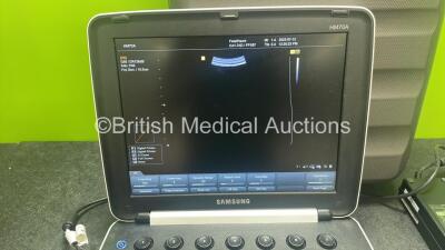 Samsung HM70A Portable Ultrasound Software Version 2.00.06.1024 *Mfd 02-2018* with 1 x Samsung CA1-7AD Transducer / Probe *Mfd 02-2018* and 1 x AC Power Supply in Transport Case (Powers Up) *SN SOY7M3HK200004X, KOLNM3GK200024K** - 3