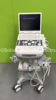 Siemens Acuson P300 Flat Screen Portable Ultrasound Scanner Model No 10852646 *S/N 2149* **Mfd 09/2015** Software Rev 1.01 STD 13.21 with 2 x Transducers / Probes (CA431 and LA435 - Both Head Damage - See Photos) on Stand (Powers Up) ***IR393***