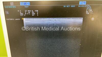 Siemens Acuson P300 Flat Screen Portable Ultrasound Scanner Model No 10852646 *S/N 2149* **Mfd 09/2015** Software Rev 1.01 STD 13.21 with 2 x Transducers / Probes (CA431 and LA435 - Both Head Damage - See Photos) on Stand (Powers Up) ***IR393*** - 7