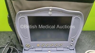 GE Logiq Book XP Portable Ultrasound Scanner Ref 5197791 *SN 7169QWX2* **HDD Removed** (Unable to Test Due to Damaged Power Supply) with GE 8L-RS Ultrasound Transducer / Probe (Untested) - 3