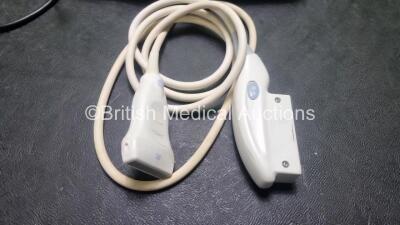 GE Logiq Book XP Portable Ultrasound Scanner Ref 5197791 *SN 7169QWX2* **HDD Removed** (Unable to Test Due to Damaged Power Supply) with GE 8L-RS Ultrasound Transducer / Probe (Untested) - 4