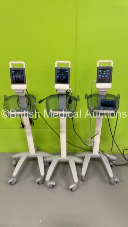 3x Mindray VS-600 Patient Monitors on Stands (All Power Up) *S/N FU-52002899 / FU-72008501 / FU-53003242*