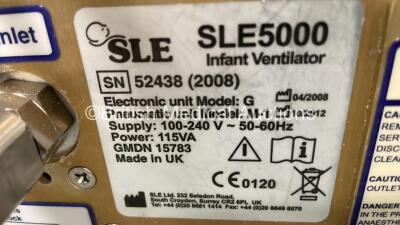 SLE5000 Infant Ventilator HFO TTV Plus Model G Software Version 5.0 on Stand with Hoses (Powers Up) *S/N 52438* **Mfd 2008* - 4