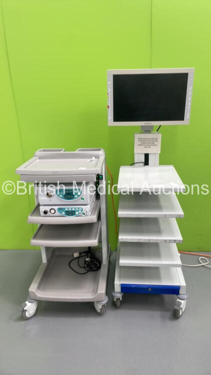 2 x EUK Stack Trolleys with Sony Monitor, Fujinon Fujifilm System 4400 Light Source and Fujinon Fujifilm System 4400 Processor HD (Powers Up) *S/N 1S088A278 / 1V49A278*