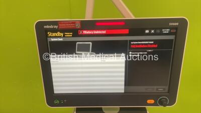 Mindray SV600 Ventilator on Trolley with Hoses *Mfd 2020* Software Version na - Operation Hours 1500 - Ventilation Hours 579 (Powers Up) *AA6-05004561* - 3