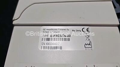 GE Datex Ohmeda Type F-CM1-05 Patient Monitor (Powers Up) 1 x GE E- CAiO-00 Gas Module with D-fend Water Trap and 1 x GE Type E-PRESTN-00 Module with ECG, SpO2, T1, T2, P1, P2 and NIBP Options - 7