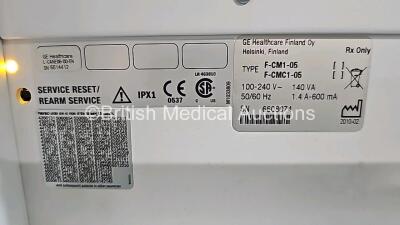 GE Datex Ohmeda Type F-CM1-05 Patient Monitor (Powers Up) 1 x GE E- CAiO-00 Gas Module with D-fend Water Trap and 1 x GE Type E-PRESTN-00 Module with ECG, SpO2, T1, T2, P1, P2 and NIBP Options - 11