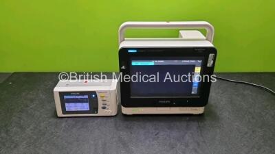 Philips IntelliVue MX400 Patient Monitor Software Revision L.01.12 with Philips X2 Handheld Patient Monitor Including ECG, SpO2, NBP Options (Both Power Up) *SN DE315E6691 / DE34501140*