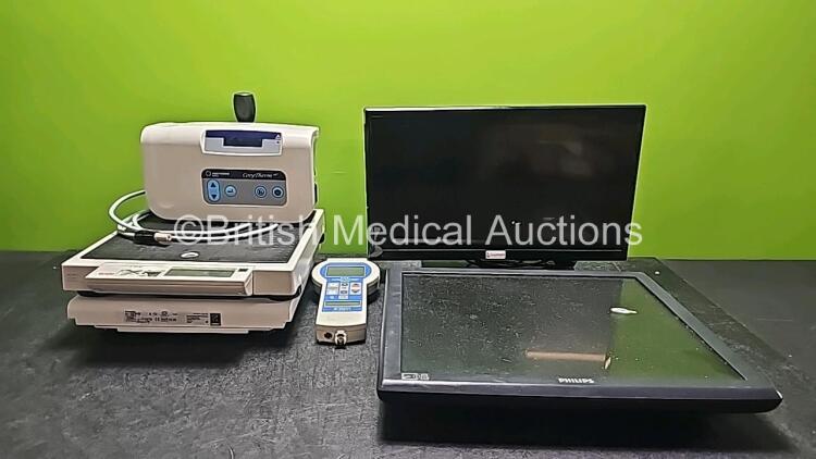 Mixed Lot Including 2 x Seca Scales, 1 x Inditherm Medical Cosytherm Unit, 1 x Delfi Portable Tourniquet System, 1 x Logik HD LCD TV and 1 x Philips LCD Touch Monitor *SN 11/7626 / 2006-1265 / B14C011388*