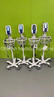 4 x Welch Allyn SPOT Vital Signs Monitors on Stands (All Power Up)