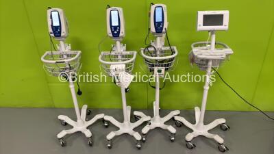 3 x Welch Allyn SPOT Vital Signs Monitors on Stands (All Power Up) and 1 x Welch Allyn Connex Vital Signs Monitor on Stand (No Power)