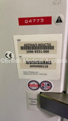 Datex-Ohmeda Aestiva/5 Wall Mounted Induction Anaesthesia Machine with Hoses **Stock Photo Used** - 3