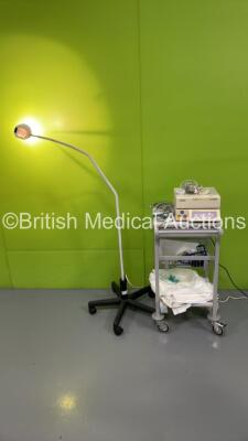 1 x Williams Medical Supplies Lamp on Stand and 1 x Sonicaid Team Duo Fetal Monitor with Sonicaid Team Care Printer and 4 x Transducers (Powers Up)