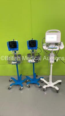 1 x Welch Allyn Connex Vital Signs 6000 Series Monitor on Stand and 2 x GE Dinamap Carescape V100 Vital Signs Monitors on Stands (All Power Up) *S/N (21) 100057702419 / SDT08340406SP / SDT08360325SP*
