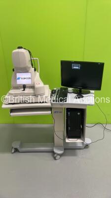 TopCon 3D OCT 2000 Optical Coherence Tomography Unit *V8.40* on Electric Table with Monitor, PC and Keyboard (Powers Up - HDD Removed from PC Unit - Table Missing Wheel / Damaged - See Pictures) *S/N 684215* **Mfd 2013** ***IR409***